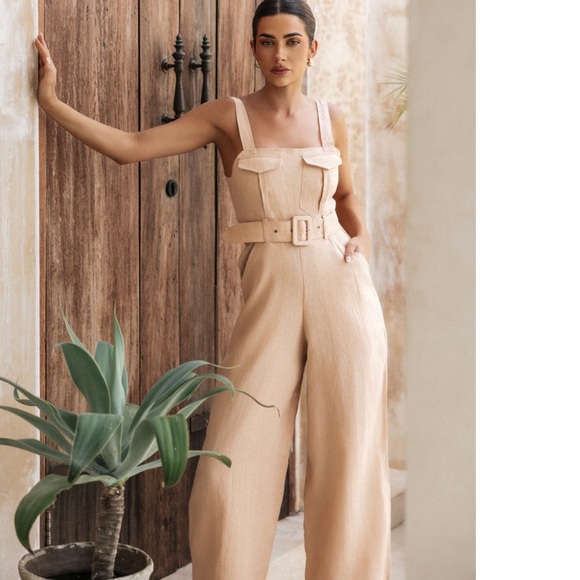 Linen Beige Jumpsuit - Picture 1 of 2